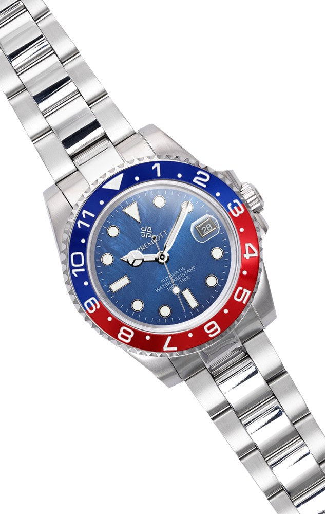 Mariner — Oțel, bezel albastru-roșu